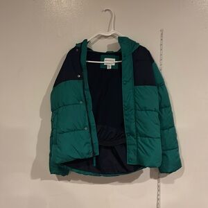 Amazon Essentials Boys Heavyweight Hooded Puffer Jacket Green Navy Color Block